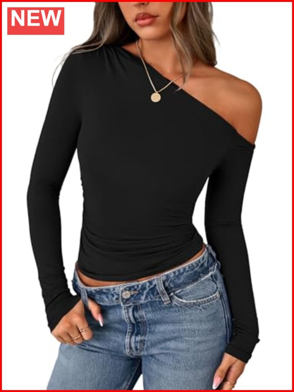 Women Off Shoulder Long Sleeve Fitted Top Y2K Going Out Blouse